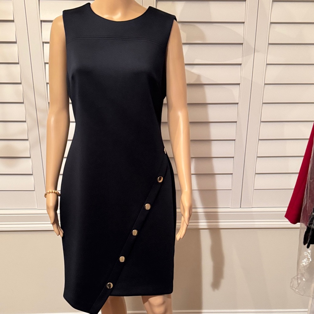 Tommy Hilfiger Black Asymmetrical Dress with Gold Buttons